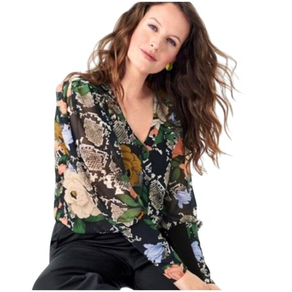 CAbi Women's Multi Color Snake Charmer Reptile/Floral Print Blouse #3762 -S - Picture 3 of 10